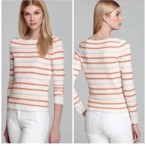 NWOT Tory Burch cream orange stripe light weight long sleeve sweater. Size Small